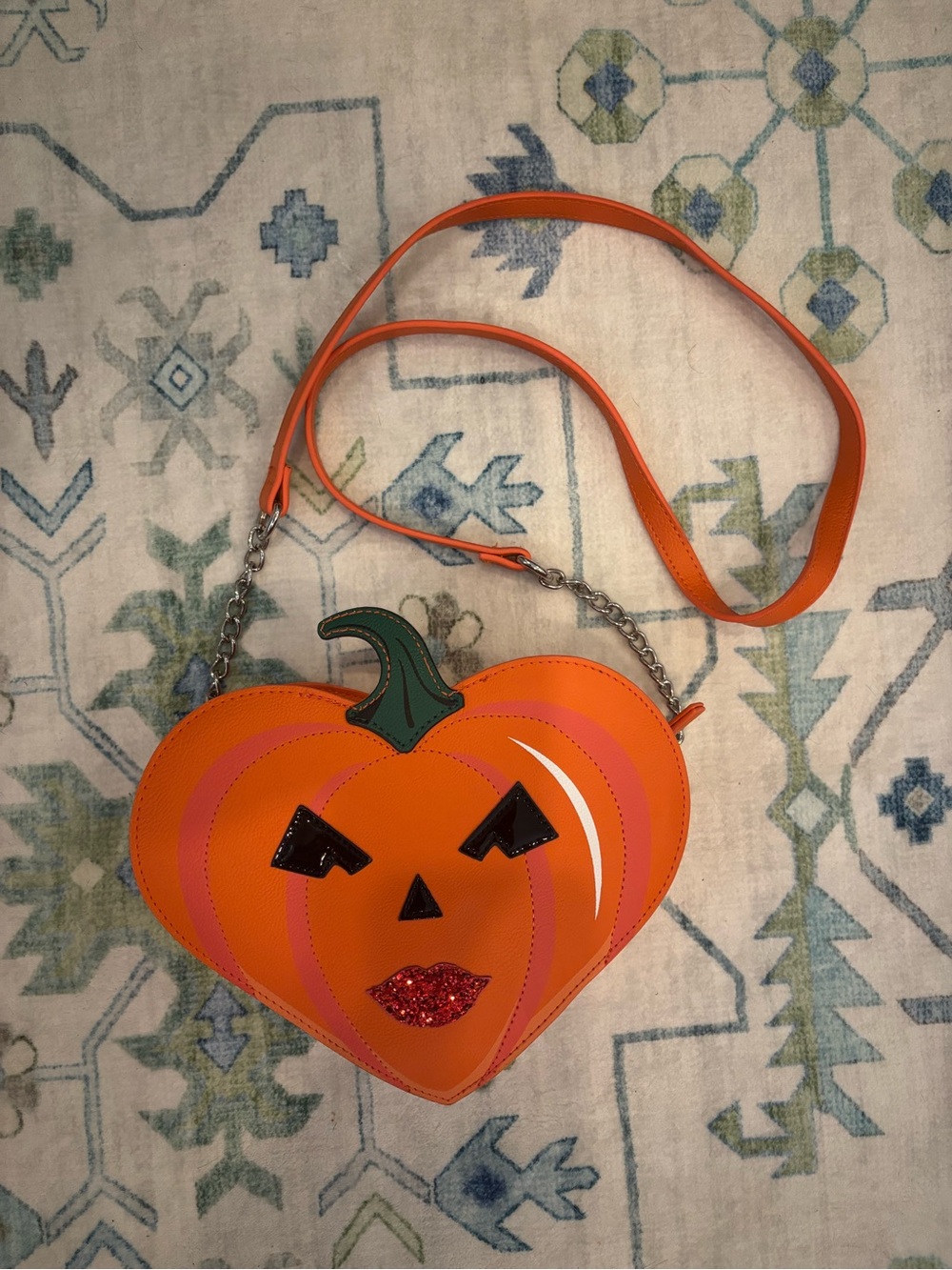 Halloween Pumpkin Heart Crossbody Bag - Orange
